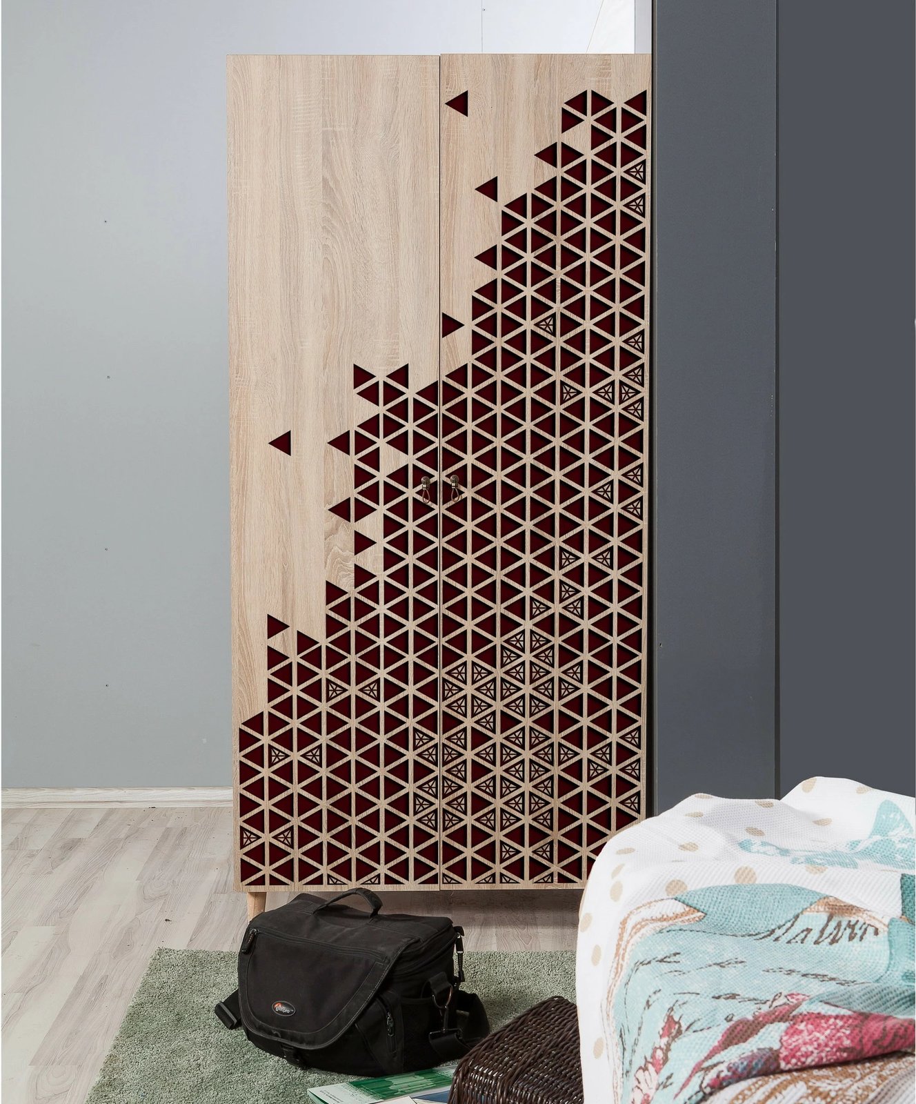 Dollap modern, ngjyrë sonoma oak, këmbë druri, doreza metalike e litar, Stil - 122, Skye Decor, 90x192x52cm