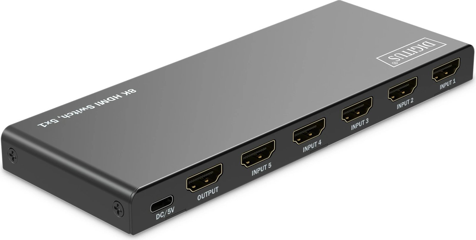 Switch HDMI Digitus 8K, 5x1, HDMI, USB Type-C, Metal, Ngjyrë e zezë