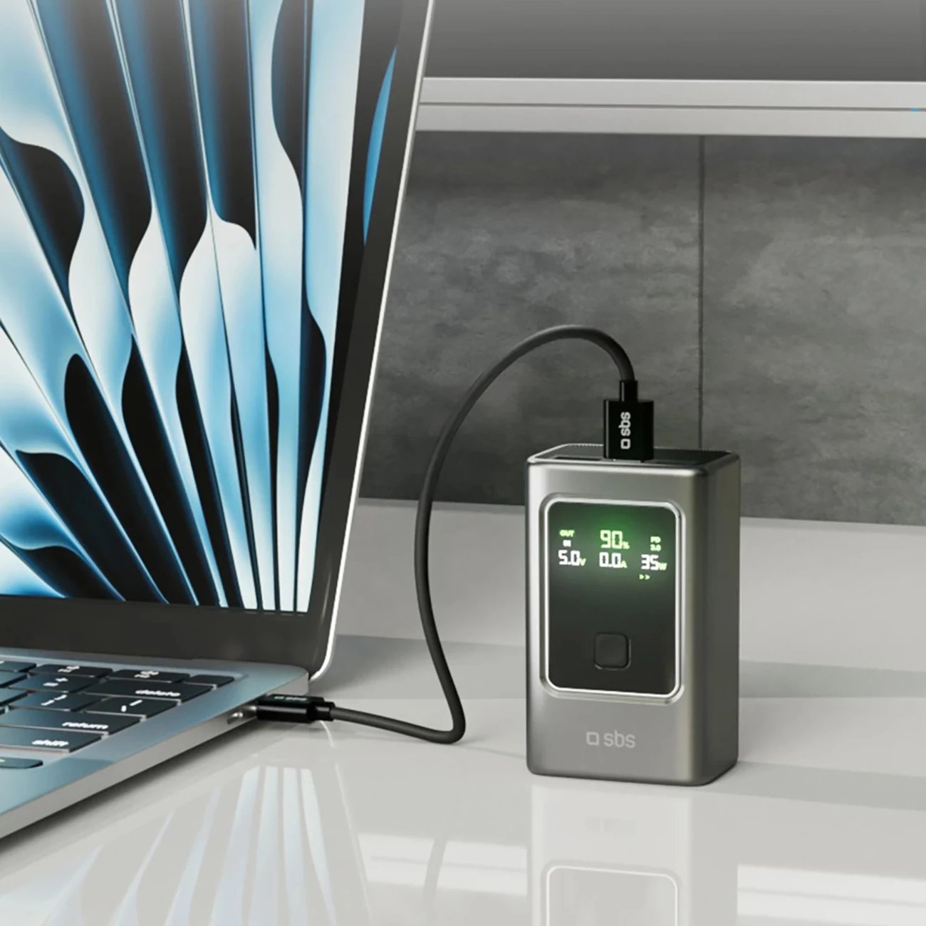 Powerbank SBS 10000mAh me ekran LCD, PD 35W, Gri
