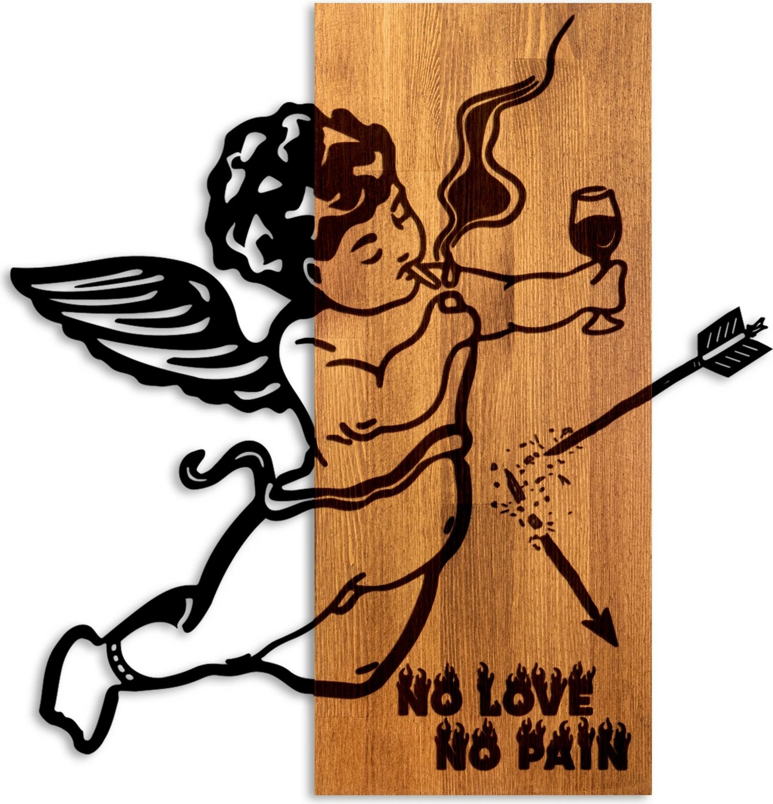 Aksesor dekorativ muri prej druri, Wallity, Wine & Eros, ngjyrë arre dhe e zezë