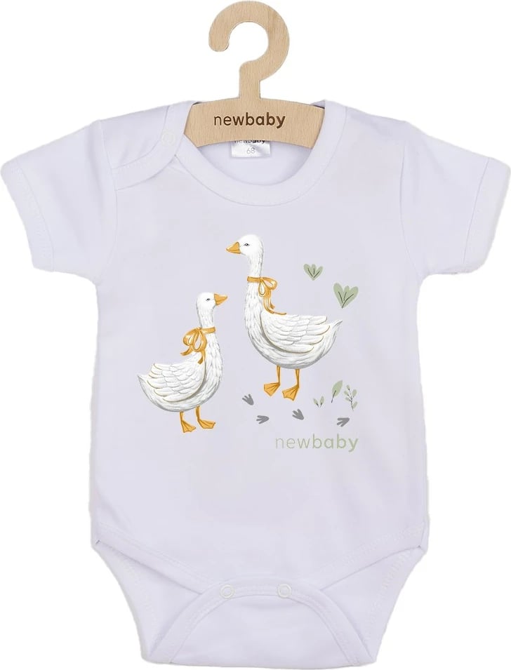 body bebe, NEW BABY, Goose, 100% pambuk, me mëngë të shkurtra, madhësia 86 (12-18m), e bardhë