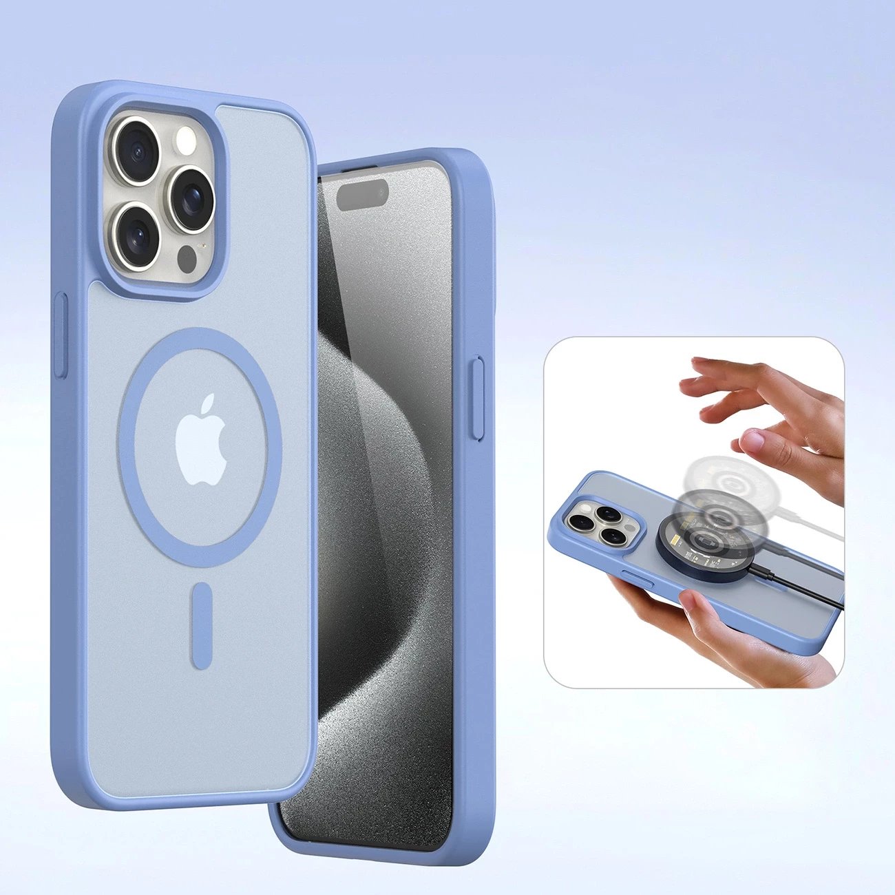 Mbështjellës Dux Ducis Lawa për iPhone 15 Pro Max, lëkurë, kaltër