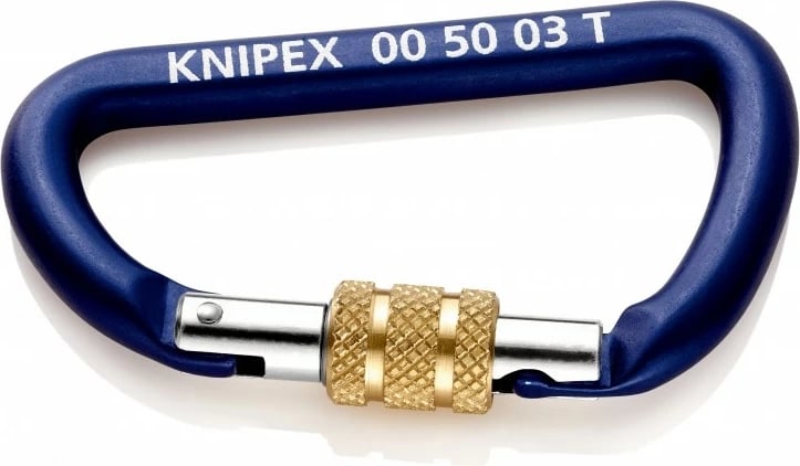 Karabiner Knipex 00 50 03 T BK, D-formë, alumini, screw-lock, blu