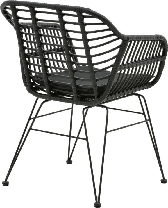 Karrige për kopsht Naoki me jastëk pe, këmbë metalike të zeza, 55x58x79cm