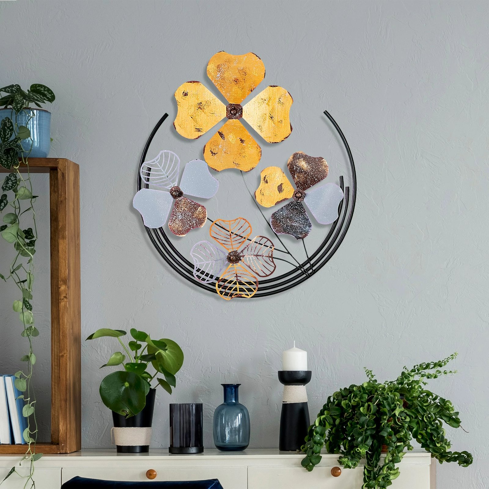 Aksesor dekorativ metalik për mur, Wallity Shihezi 2, shumëngjyrësh, 50x50x4cm