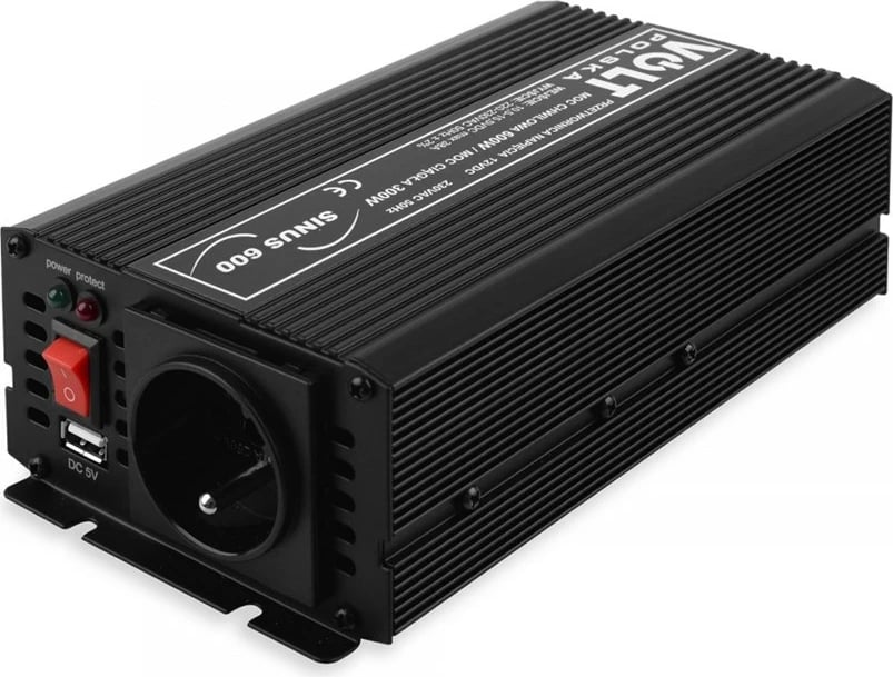 Konvertues tensioni Volt Polska SINUS 600, 12V në 230V, 300/600W, i zi Konvertues tensioni Volt Polska SINUS 600, 12V në 230V, 300/600W, i zi