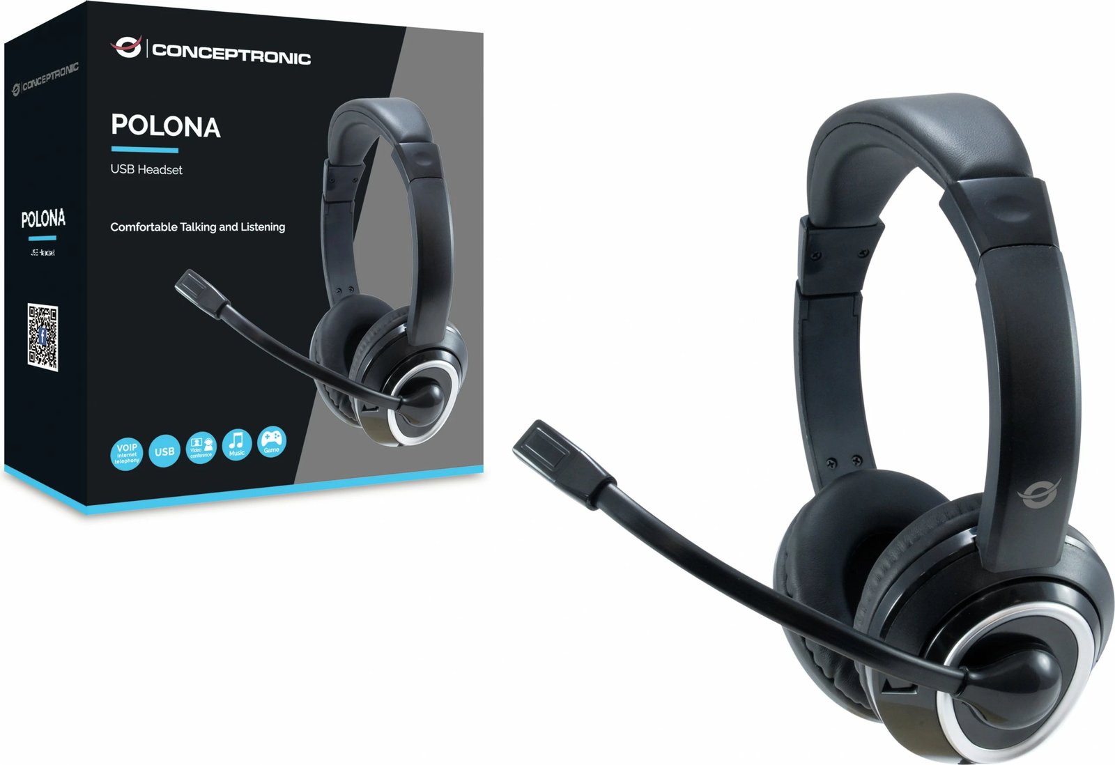 Kufje Conceptronic USB, mikrofon boom, 2m, e zezë Kufje Conceptronic USB, mikrofon boom, 2m, e zezë