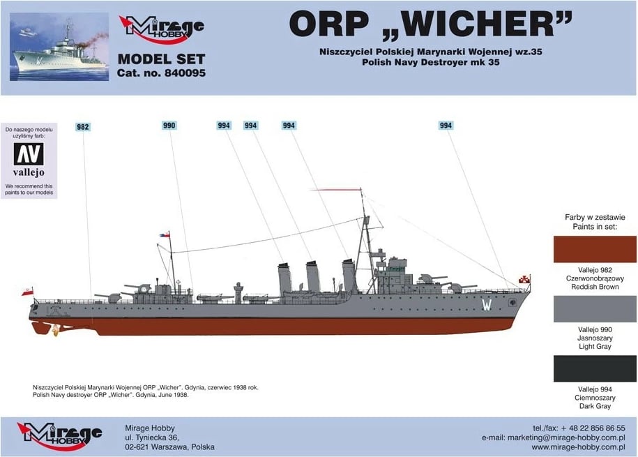 Set model anije Mirage ORP Wicher wz.35, 1:400, me ngjitës, bojëra dhe furçë Set model anije Mirage ORP Wicher wz.35, 1:400, me ngjitës, bojëra dhe furçë