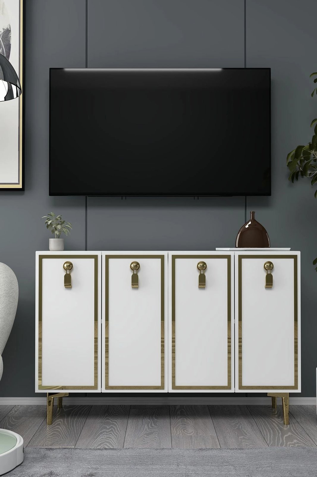 Konsolë Skye Decor, e bardhë dhe ari, 8186KM-64