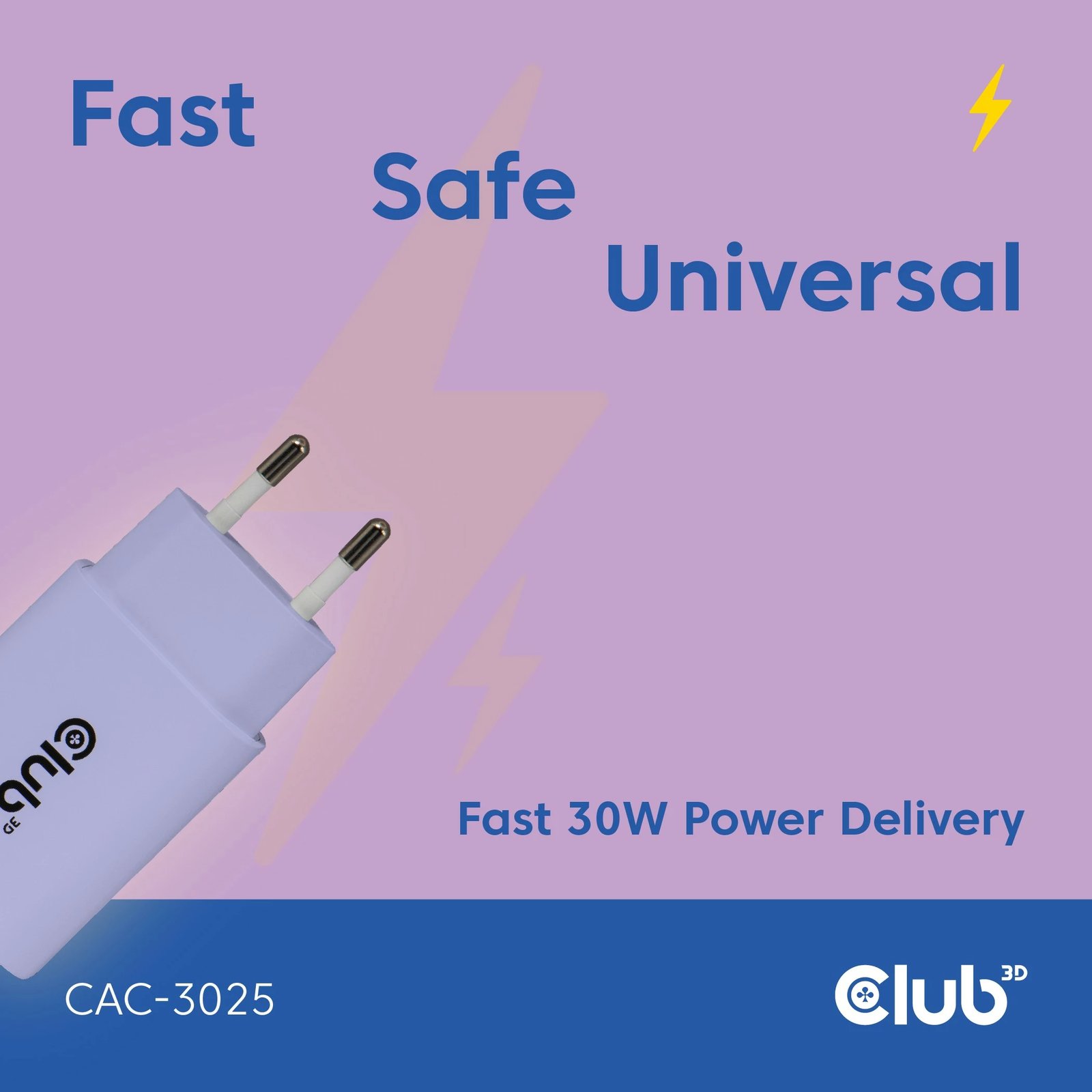 Karikues USB-C Club3D CAC-3025 30W, 2 copë, lila