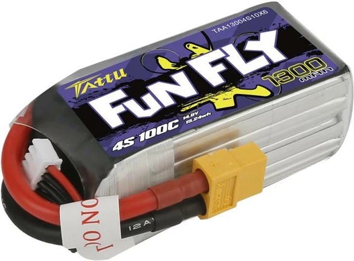 Bateri LiPo Tattu Funfly 1300mAh 14.8V 100C 4S1P, për dronë, me XT60