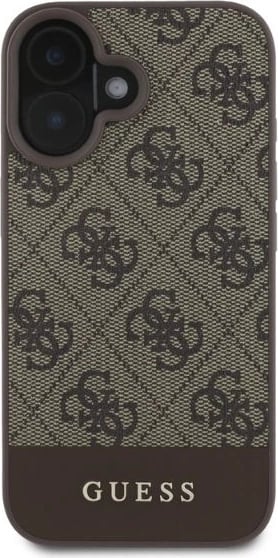 Mbështjellës Guess 4G Bottom Stripe për iPhone 16, Kafe