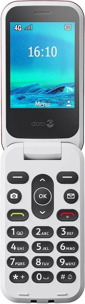 Celular Doro 2820, Clamshell, Single SIM, 2.8", Bluetooth, 1000 mAh, Kuq, Bardhë