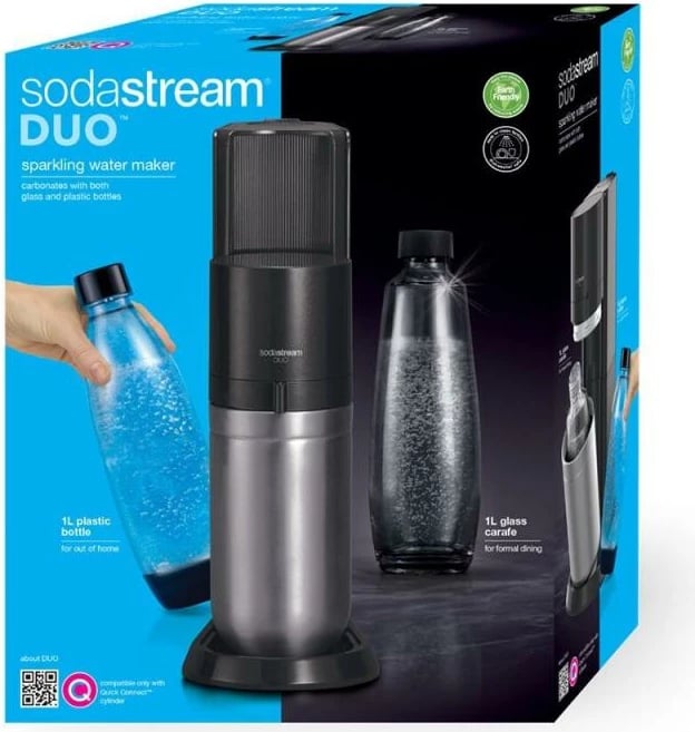 Aparat për gazifikim uji, SodaStream DUO QC, 1L, i zi, set me 1 karafë xhami & 1 shishe PET (1016812411)