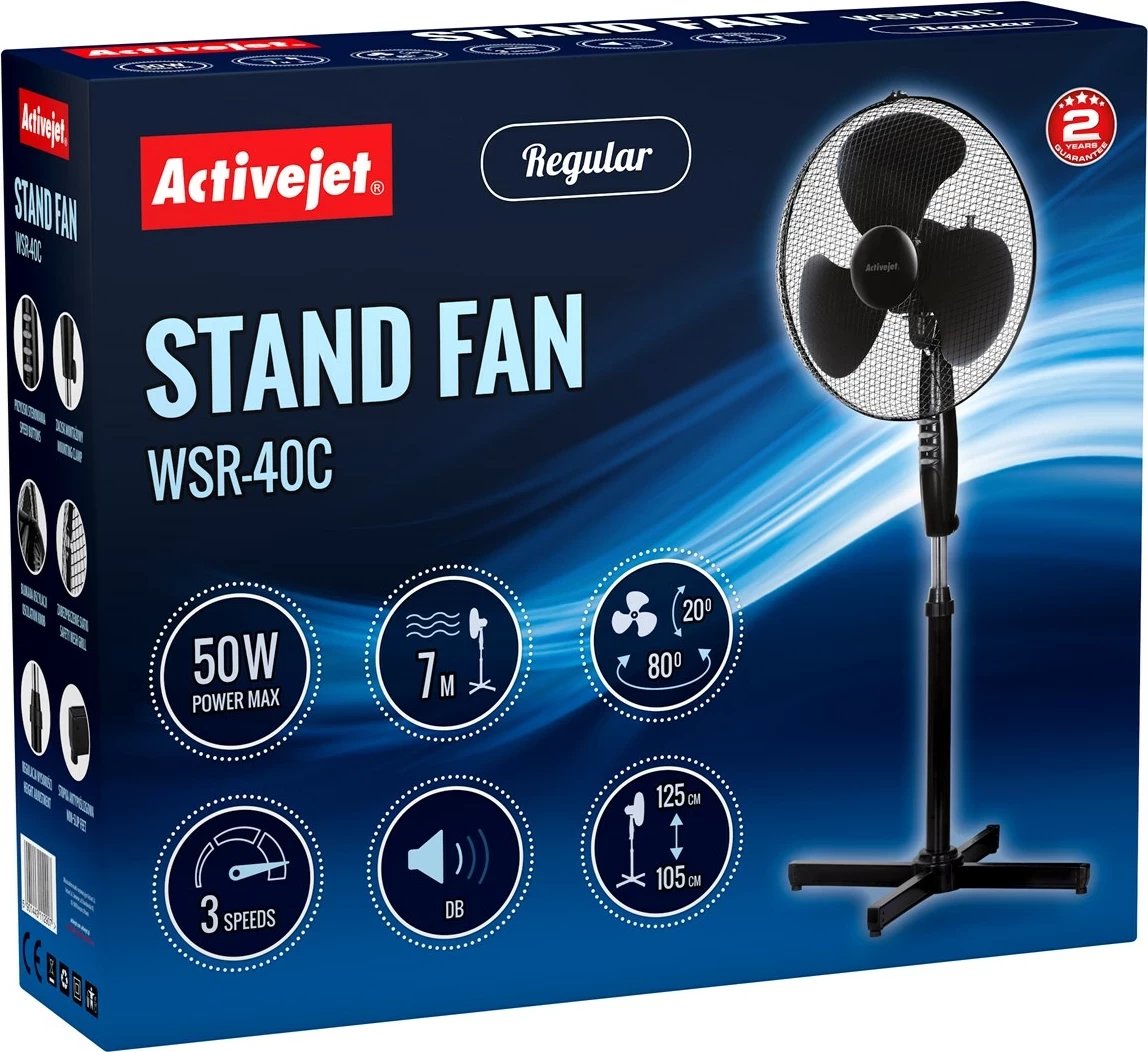 Ventilator qëndror Activejet WSR-40C, 35 cm, 3 shpejtësi, i zi