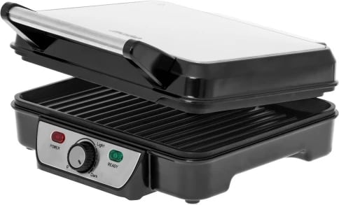 Grill elektrik kontakt 2-në-1, Mesko MS 3050, 2500W max, pllaka 28x23 cm, hapje 180°, kontroll temperature, veshje jo‑ngjitëse, me tabakë piku dhe spatulë