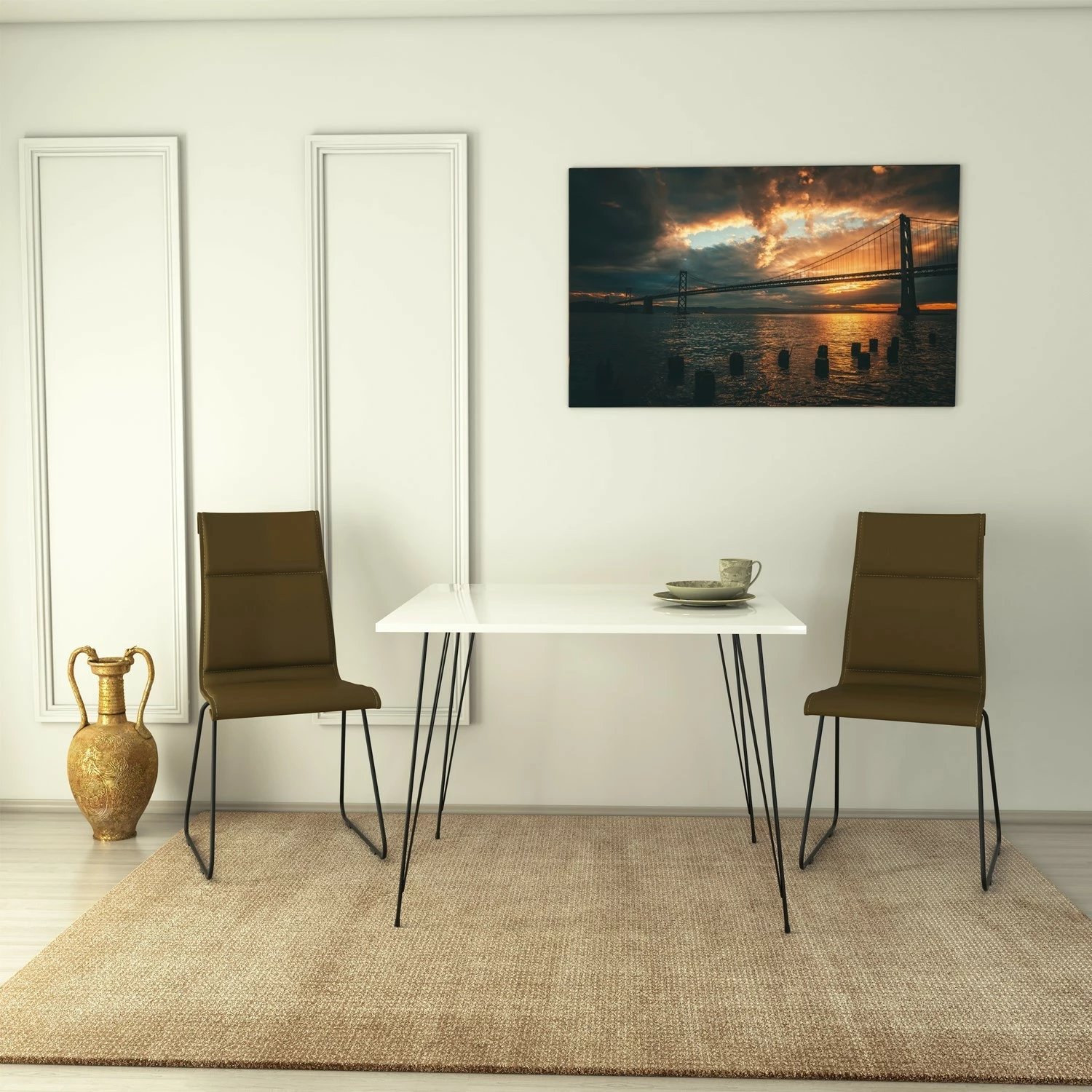 Tavolinë katrore Hanah Home, ngjyrë e bardhë shkëlqyese, Sandalf