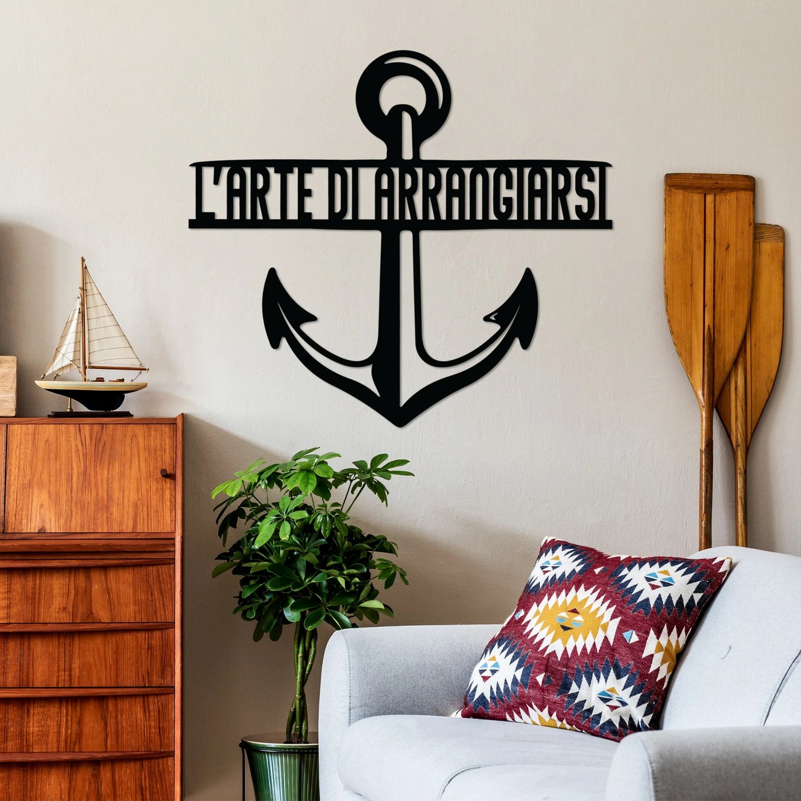 Aksesor dekorativ metalik për mur, Wallity Arrangiarsi 4, ngjyrë e zezë, 56x50cm