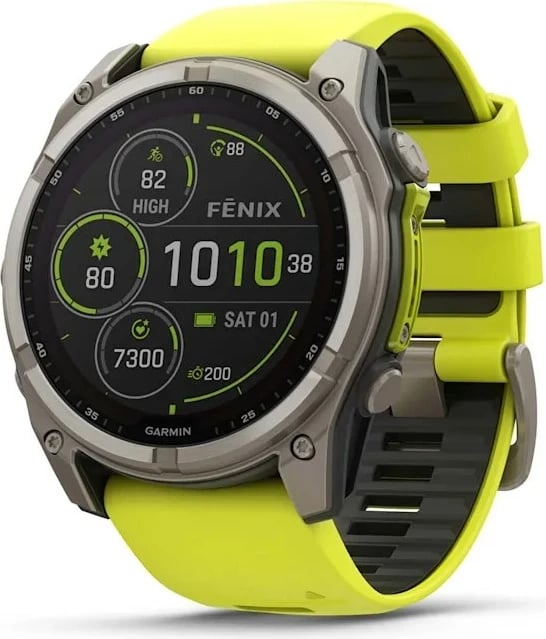 Smartwatch Garmin fenix 8, 51 mm, 32 GB, Titanium, Rrip silikon, E verdhë neon