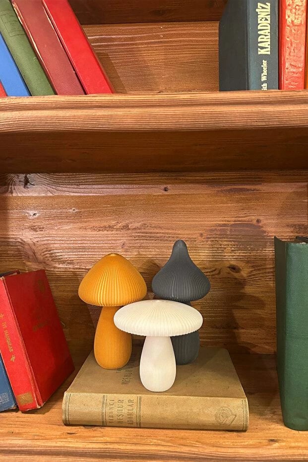 Set dekorativ kërpudhash, 3 copë, ngjyrë e bardhë, ari, gri, Evila Originals