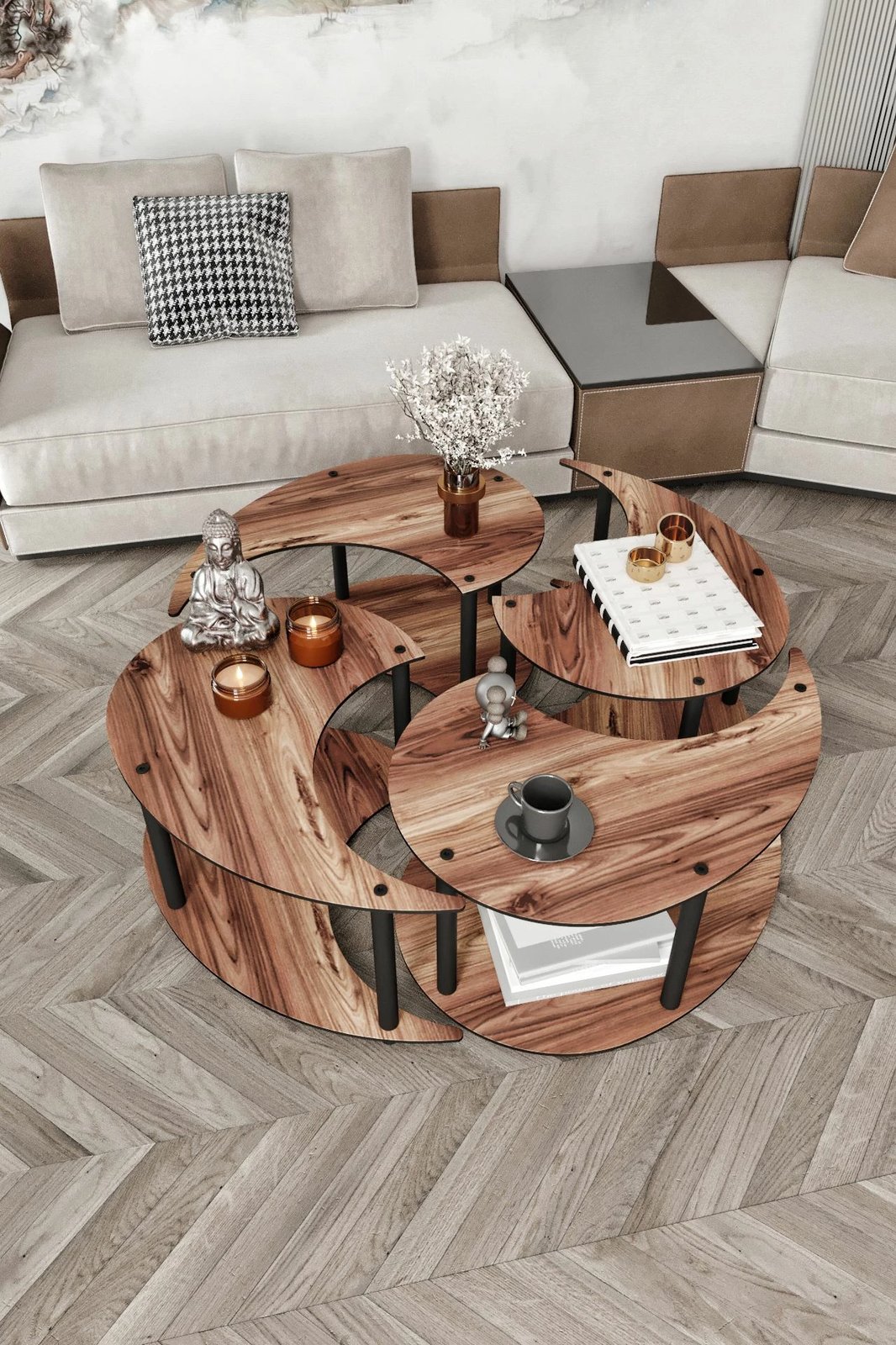 Set tavoline kafeje, ngjyrë arre, Skye Decor, Yi Yang4L 70