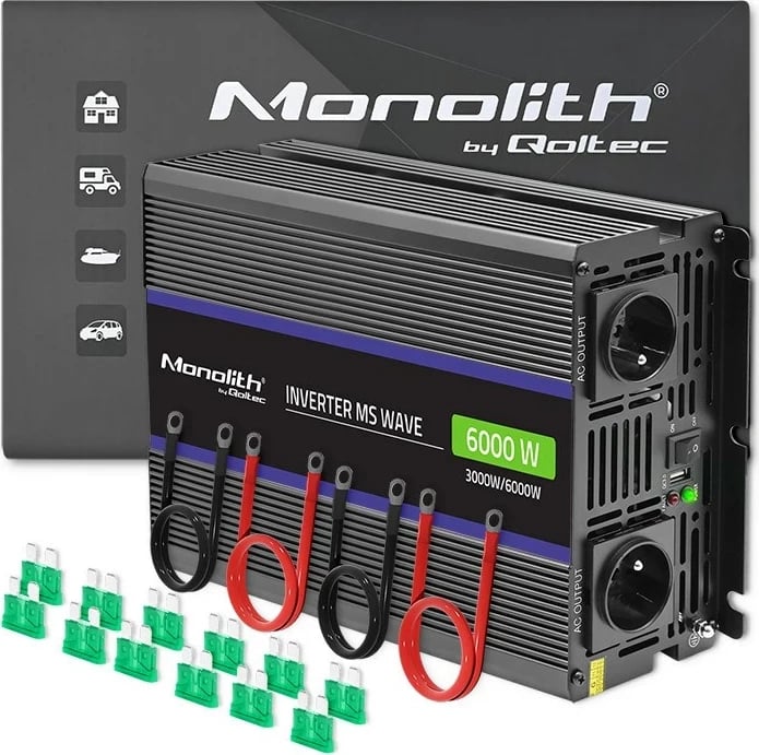 Konvertues voltazhi Qoltec Monolith 6000 MS Wave, 12V në 230V, 3000/6000W, USB