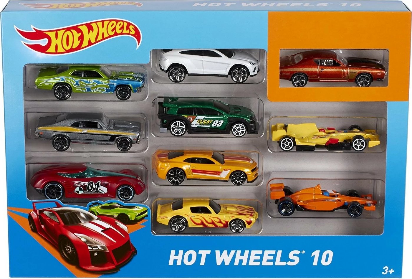 Set vetura lodër Hot Wheels 54886, 10 copë, ngjyra të përziera