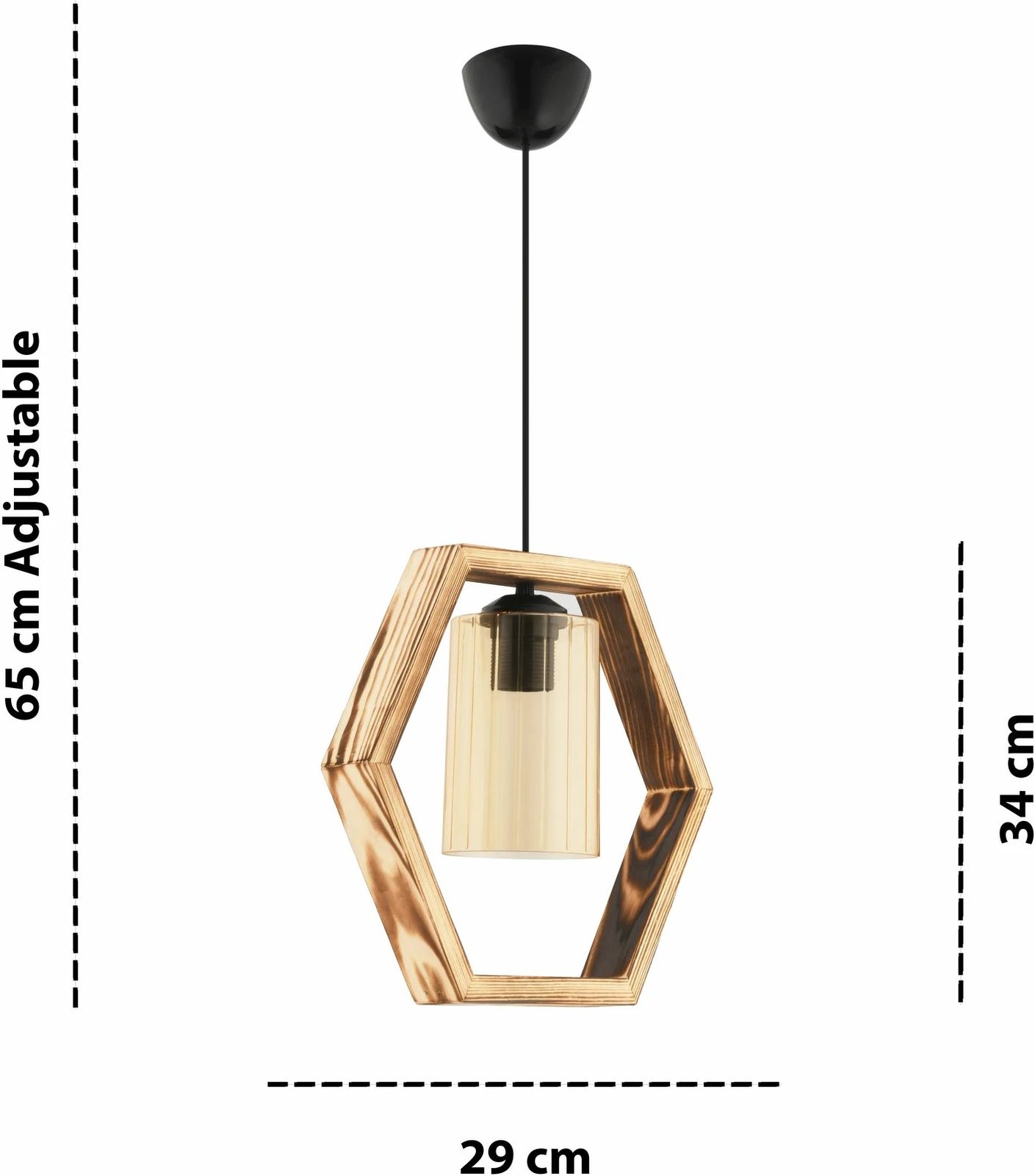 Llambë tavani Opviq, dru natyral, gjashtëkëndore, xham i vetëm