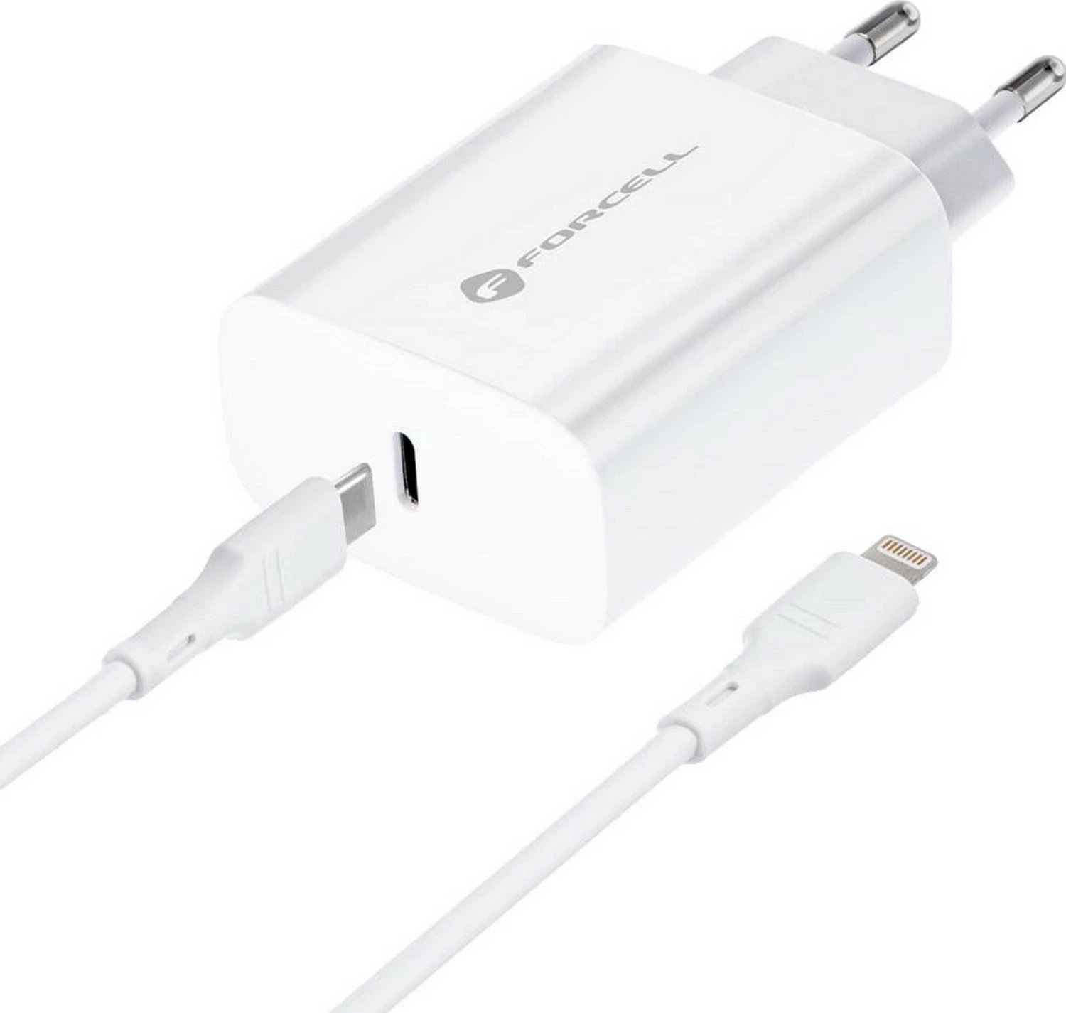 Karikues Forcell F-ENERGY TFK-TC-20WPD, 20W, USB Type-C, kabllo Type-C në Lightning, bardhë