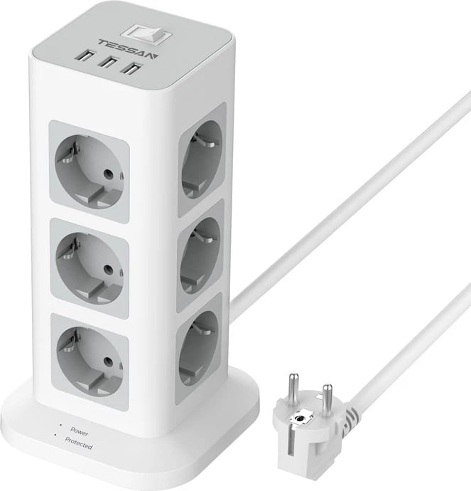 Kasë Tessan TS-TPS04-DE, 12 Schuko, 3 USB, 2m, e bardhë