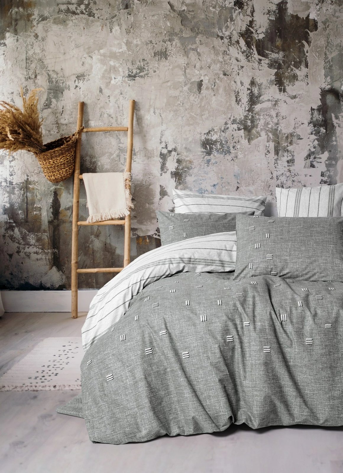 Set mbulesë për jorgan dopio Ranforce, Patara, ngjyrë gri