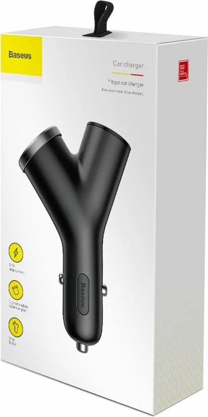 Karikues veture Baseus Y Type CCALL-YX01, 2x USB + prizë çakmaku, 3.4A, LED, i zi