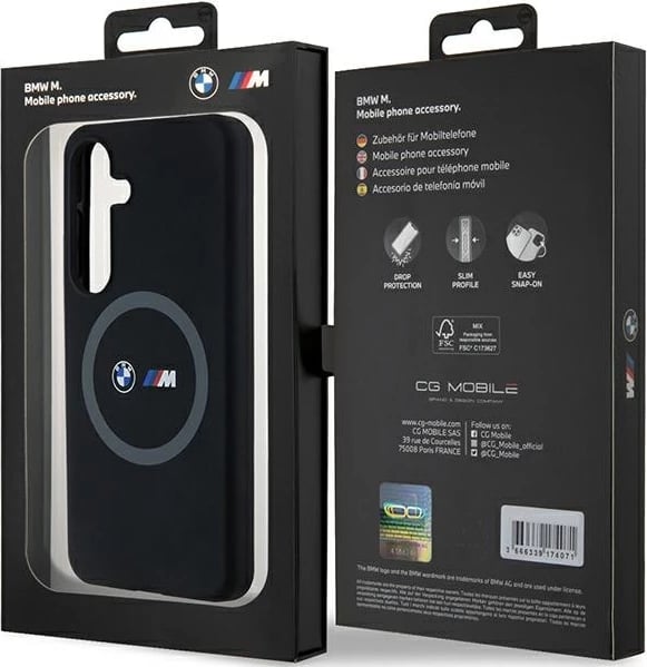 Mbështjellës BMW M Silicone Printed Ring MagSafe për Samsung Galaxy S24, i zi