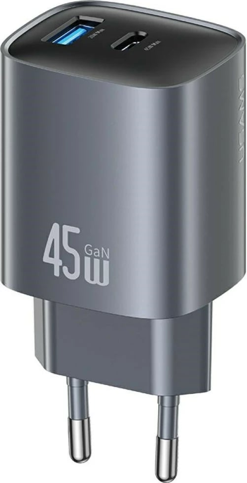 Karikues muri GaN 45W, USAMS CC290 T66 (USA001666), 1x USB-C + 1x USB-A, PD/QC, i zi