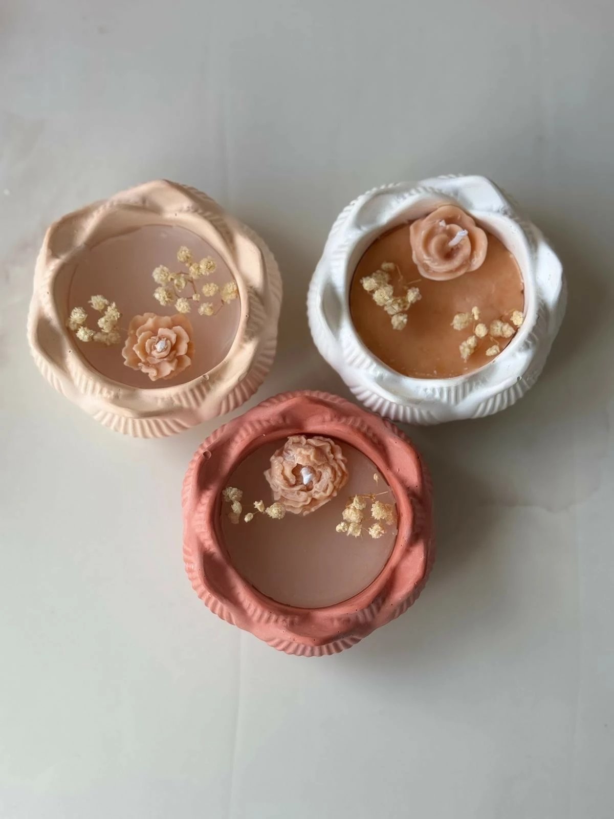 Set qirinjsh prej betoni, 3 copë, Evila Originals, Glamour Candle 29ST, e kuqe, bezhë, e bardhë