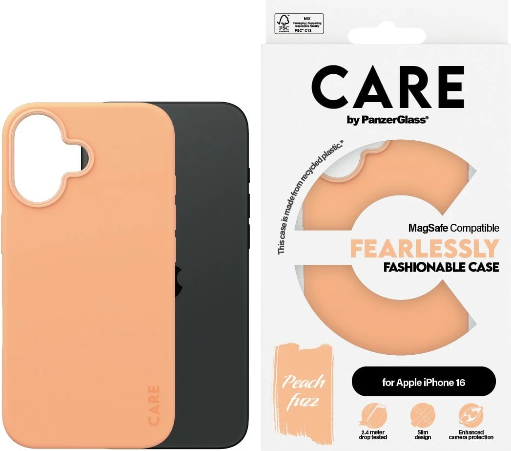 Mbështjellës PanzerGlass CARE Case Fashion Peachy MagSAFE për iPhone 16, rozë