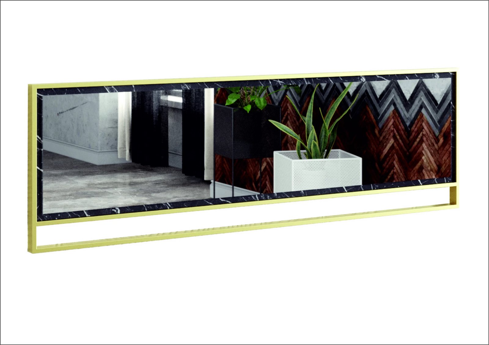 Pasqyrë dekorative, panel druri, kornizë metalike, ngjyrë ari e zezë, Polka 2