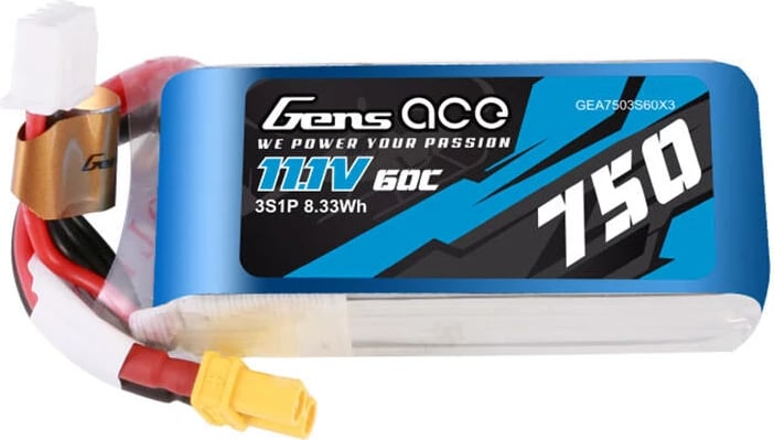 Bateri LiPo Gens Ace GEA7503S60X3, 750mAh, 11.1V, 60C, XT30, Blu