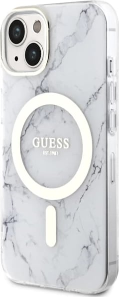 Mbështjellës Guess Marble MagSafe për iPhone 14 Plus 6.7", i bardhë