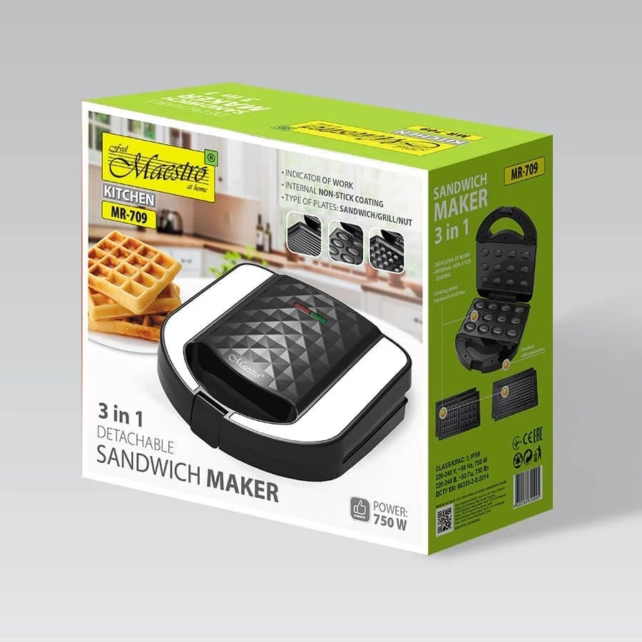 Tostierë / sandwich maker 3në1 750W MR-709 MAESTRO, ngjyrë e zezë