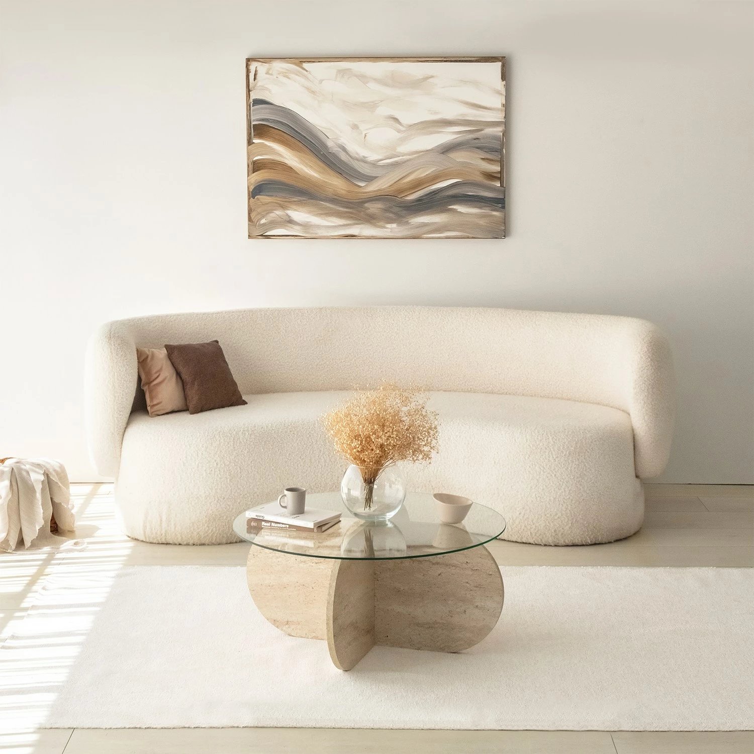 Tavolinë kafeje Hanah Home, Bubble, ngjyrë travertin, xham transparent