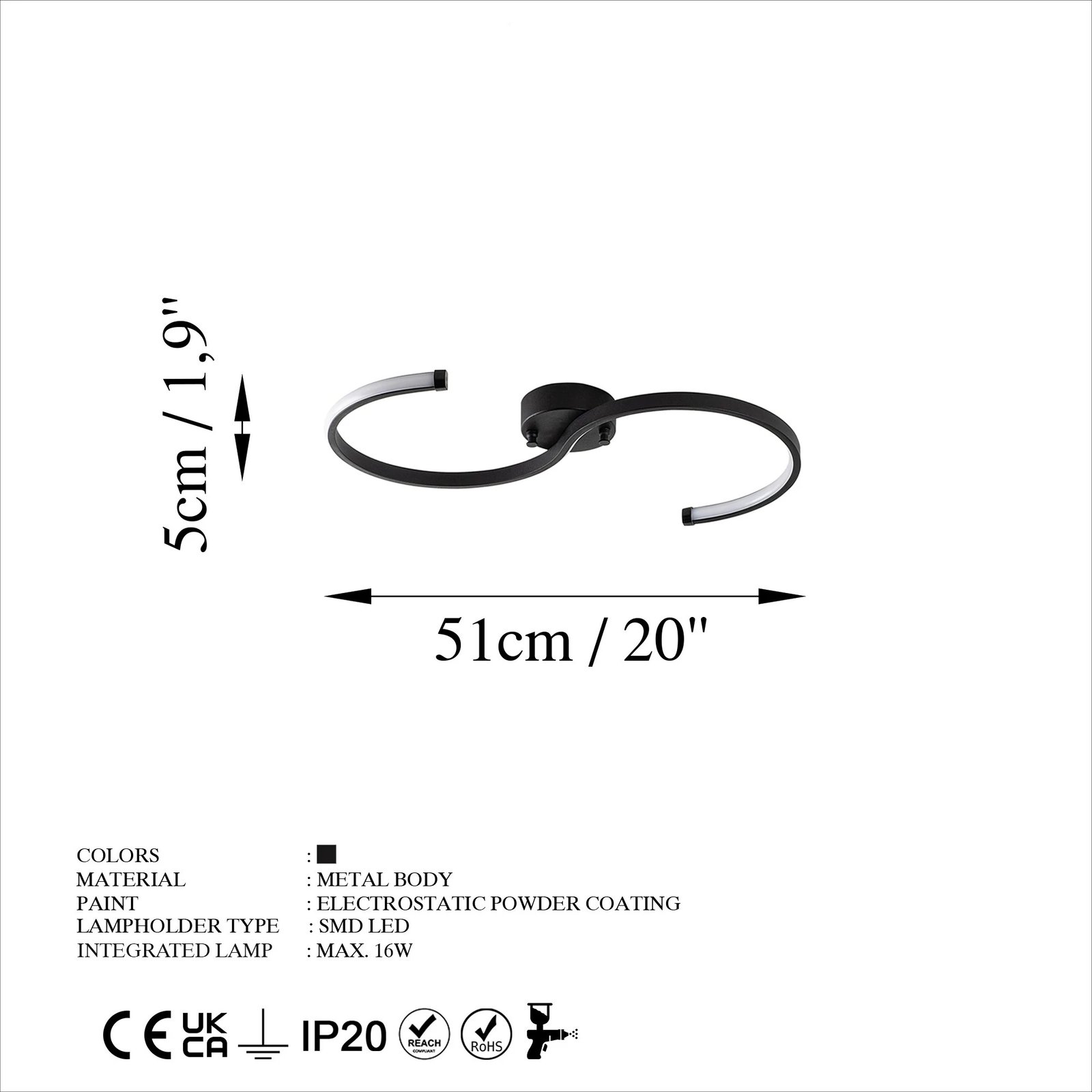 Llambë tavani moderne Opviq, Es - 13583, ngjyrë e zezë