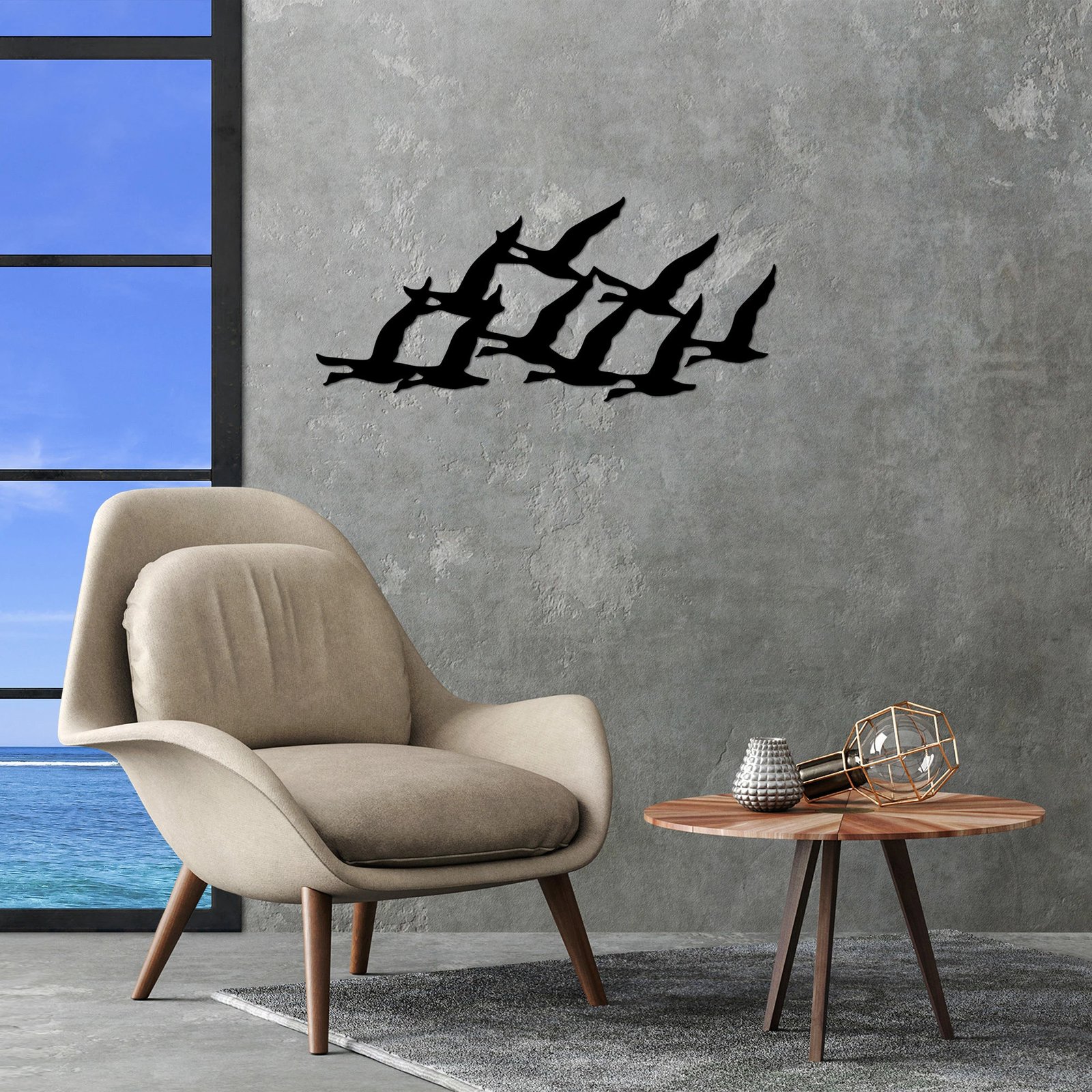 Aksesor dekorativ muri prej metali, zogj migrantë, ngjyrë e zezë, 29x70cm