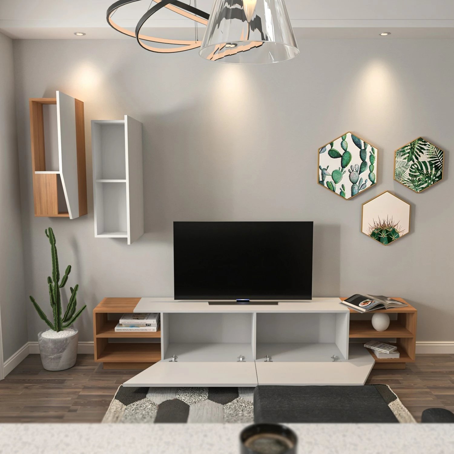 Komodë TV Hanah Home, ngjyrë zebra - e bardhë, teak