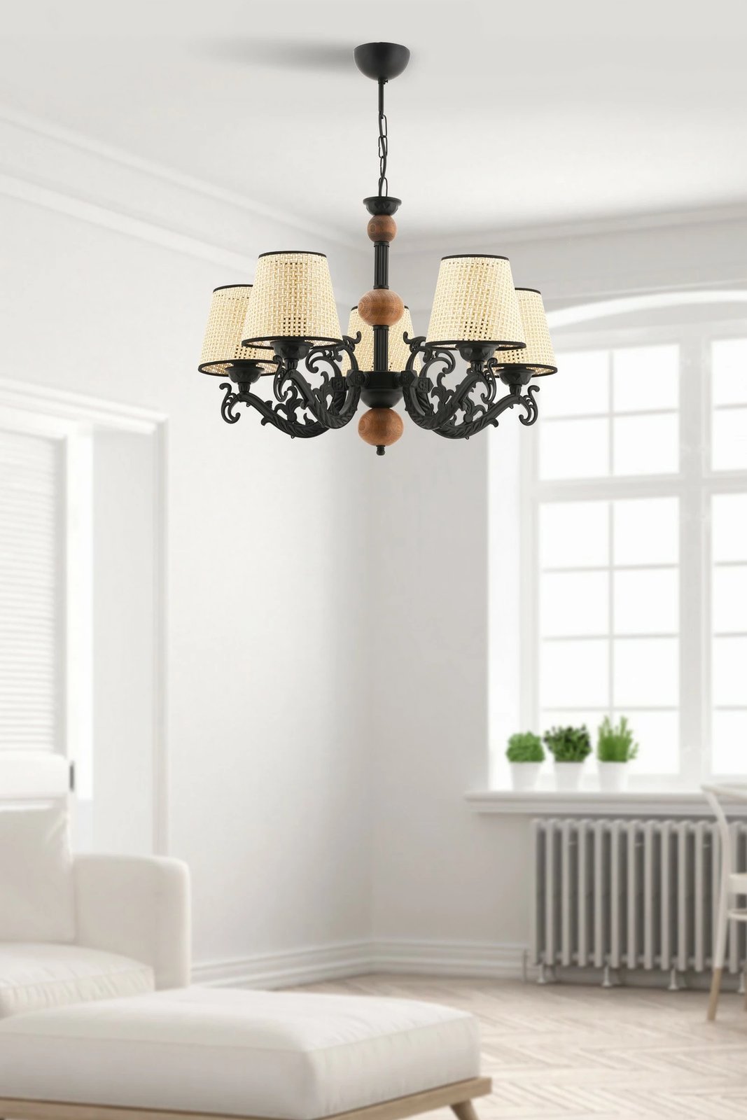 Llambë tavani Opviq Fiona, dru koral, e zezë, e bardhë, krem