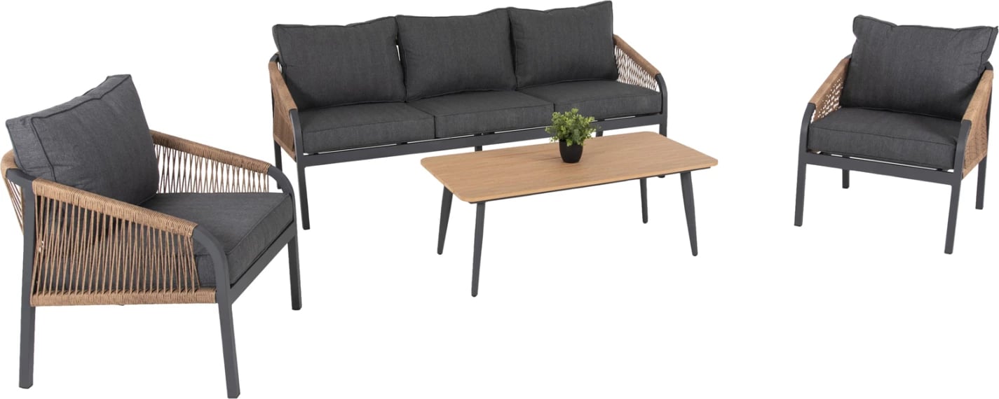 Set salloni për jashtë 4 pjesë, MAERLY, FH6056.03, ngjyrë antracit, alumin-PE litar-antracit jastëk
