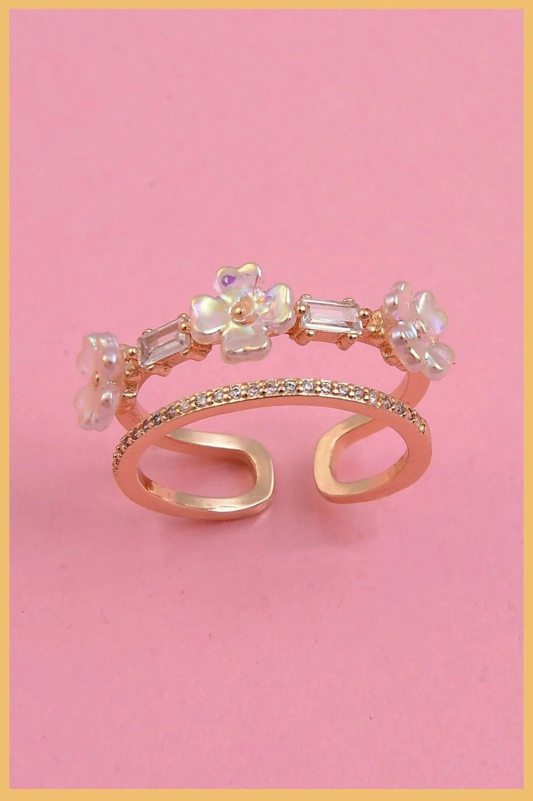 Unazë dekorative ngjyrë ari, Jumeon, me gur zirkoni, një madhësi