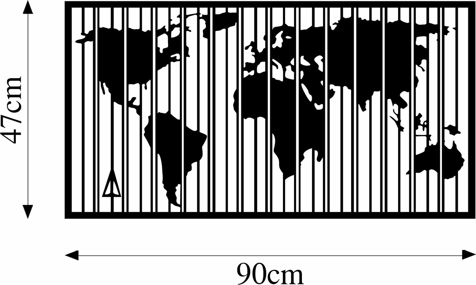 Aksesor dekorativ metalik për mur, hartë bote, Wallity, 47x90cm