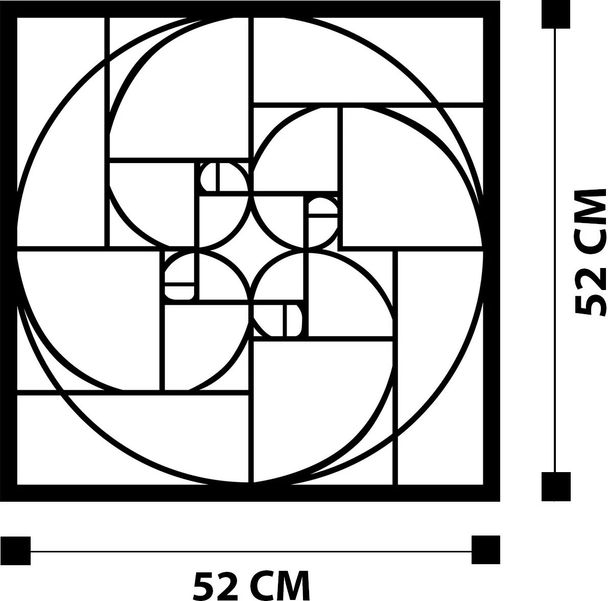 Aksesor dekorativ metalik për mur, Wallity, Raporti i Artë, ngjyrë e zezë, 52x52cm