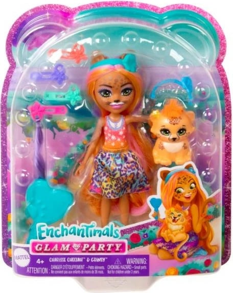 Kukull Enchantimals Mattel HNV30 Deluxe me gepard dhe aksesorë, 15 cm